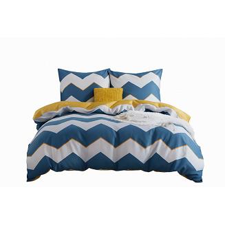 Pościel satyna bawełniana 160x200 turkusowa złota biała geometryczne fale