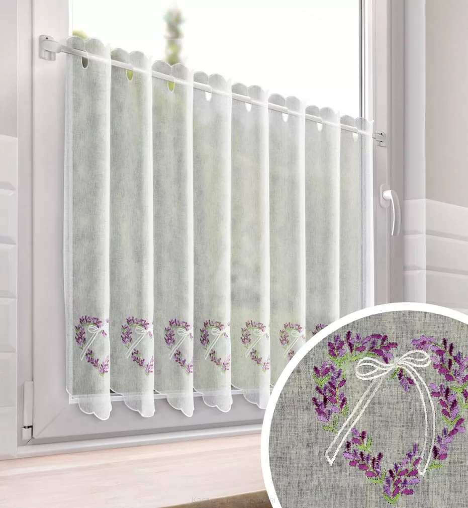 Zazdrostka gotowa na oczkach szelkach LAVENDER 145x70 biała lawendowe serduszka