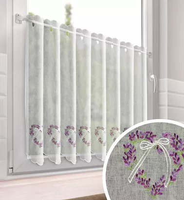 Zazdrostka gotowa na oczkach szelkach LAVENDER 145x70 biała lawendowe serduszka