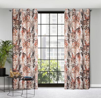 Zasłona gotowa na przelotkach ADELINE 140x250 Eurofirany biała ruda tropikalne liście