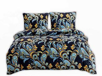 Pościel polarowa 160x200 welur granatowa niebieska złota paisley