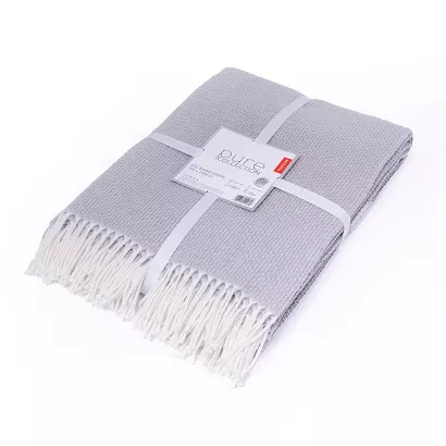Koc bawełniany akrylowy Jacquard 220x200 jasnoszary żakardowy z frędzlami