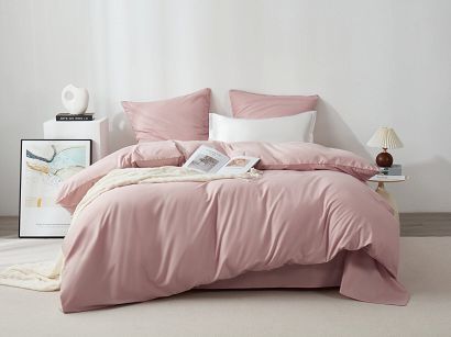 Pościel satyna bawełniana Queen Premium 160x200 pudrowa ze złotą lamówką
