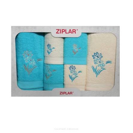KOMPLET ręczników 6 szt. ZIPLAR turkus/ekri