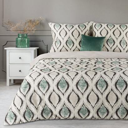Pościel satynowa SPRING 200x220 Eurofirany beżowa kremowa zielona geometria etno