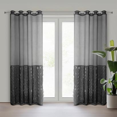 Firana gotowa na przelotkach DEBORA 140x250 Eurofirany czarna geometryczny wzór w dolnej części