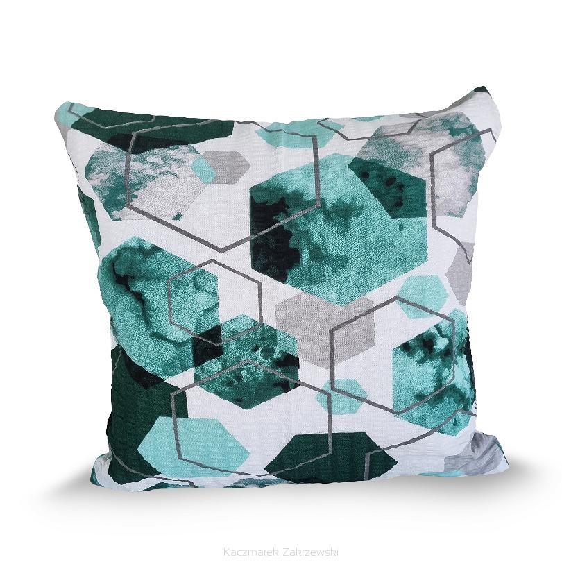 Poszewka z kory 40x40 szmaragdowa biała geometria