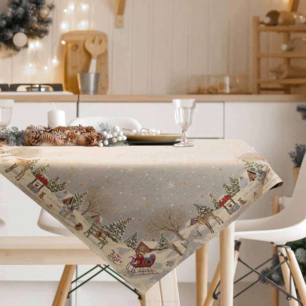 Obrus świąteczny gobelinowy 140x180 Eurofirany popielaty