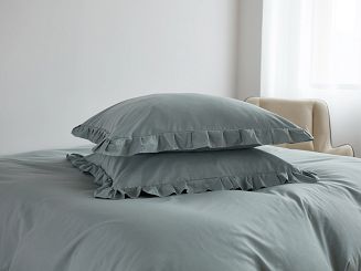 Pościel satyna bawełniana 140x200 Ruffy Premium szałwiowa z falbanką