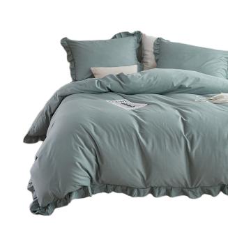 Pościel satyna bawełniana 140x200 Ruffy Premium szałwiowa z falbanką