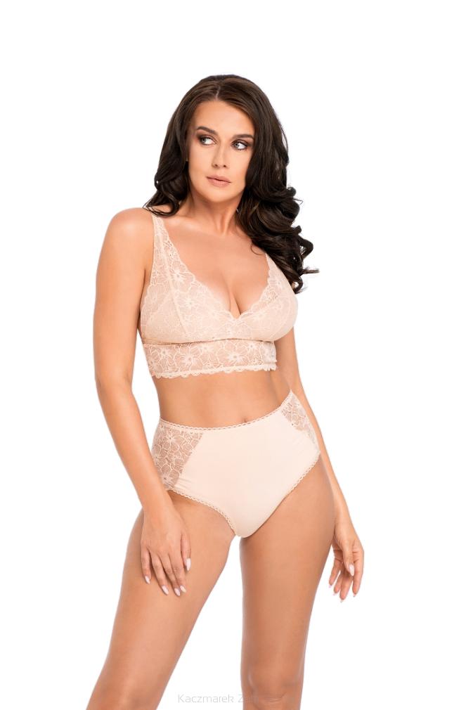 Figi damskie z wysokim stanem i koronką kod 190/1 beżowe