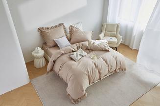 Pościel satyna bawełniana 160x200 Ruffy Premium beżowa z falbanką