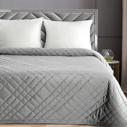 Narzuta dekoracyjna RIA6 170x210 srebrna welwetowa geometryczne przeszycia pikowania