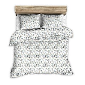 Pościel z kory 160x200 biała turkusowa granatowa złota kwiatowy rzucik