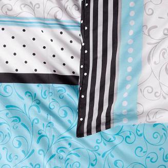 Pościel bawełniana 160x200 COTTONLOVE biała czarna niebieska roślinny ornament