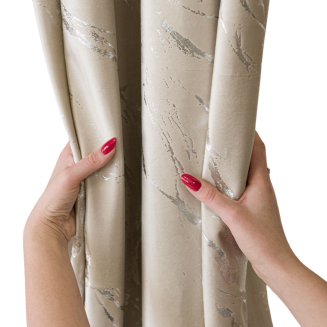 Zasłona gotowa na przelotkach MARMA 140x250 jasnokremowa ze srebrnym nadrukiem