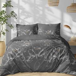 Pościel bawełniana 220x200 Detexpol szara kwiaty lotosu