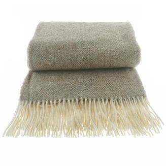 Koc wełniany z frędzlami 140x200 JODEŁKA wełna nowozelandzka beżowy