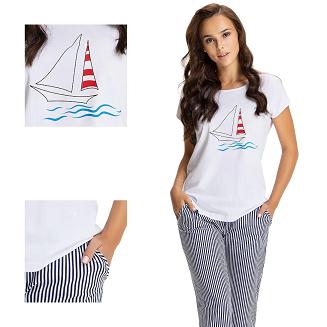 Piżama damska LUNA kod 475 biała / żaglówka