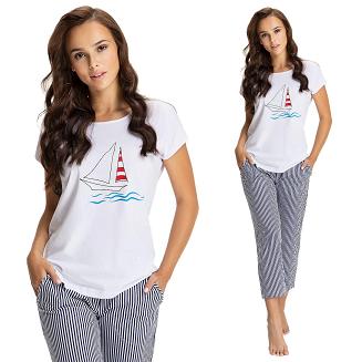 Piżama damska LUNA kod 475 biała / żaglówka