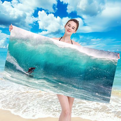 Ręcznik plażowy 100x180 turkusowy surfing na oceanie