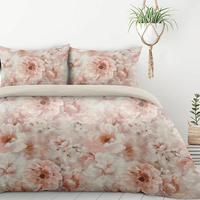 Pościel FLORINA 160x200 Design91 jasnobeżowa pudrowy róż kwiaty w rozkwicie