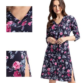 Koszula damska LUNA kod 72 granatowa w amarantowe niebieskie kwiaty