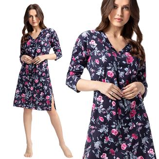 Koszula damska LUNA kod 72 granatowa w amarantowe niebieskie kwiaty