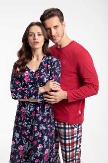 Koszula damska LUNA kod 72 granatowa w amarantowe niebieskie kwiaty