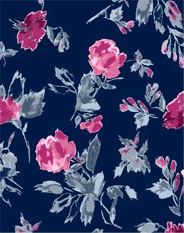 Koszula damska LUNA kod 72 granatowa w amarantowe niebieskie kwiaty