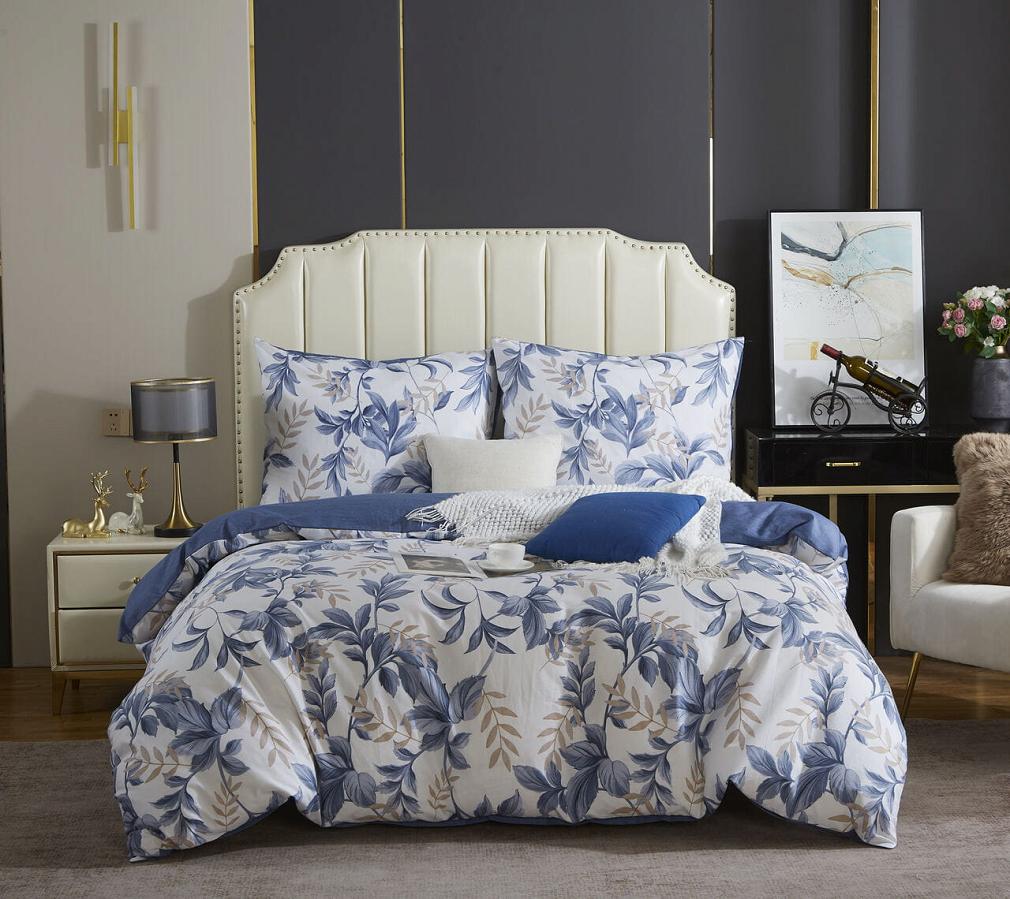 Biała Pościel w Liście Satyna Bawełniana 140x200 Y014