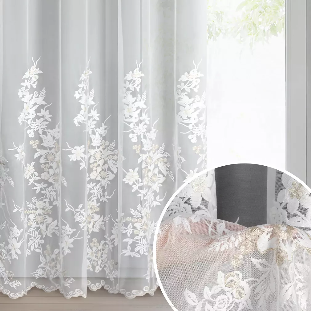 Firana gotowa na przelotkach ALIRA 140x250 Eurofirany kremowa szampański haft