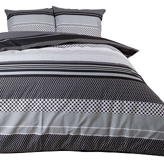 Pościel bawełniana 140x200 COTTONLOVE biała czarne geometryczna