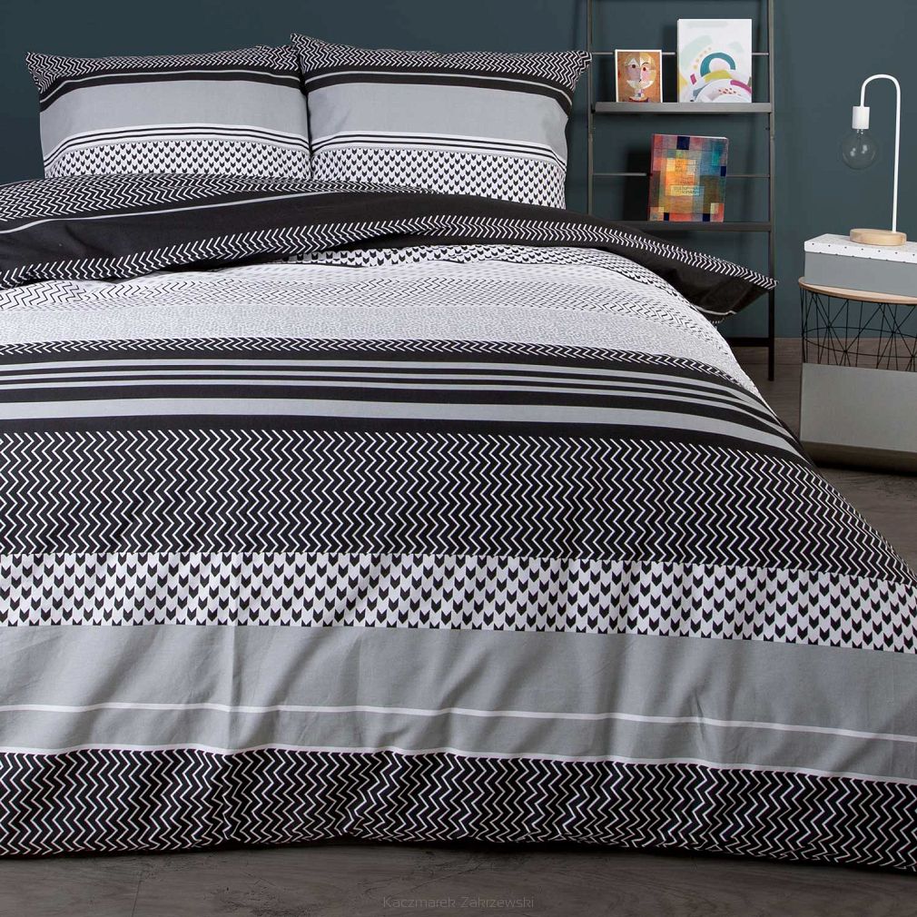Pościel bawełniana 140x200 COTTONLOVE biała czarne geometryczna