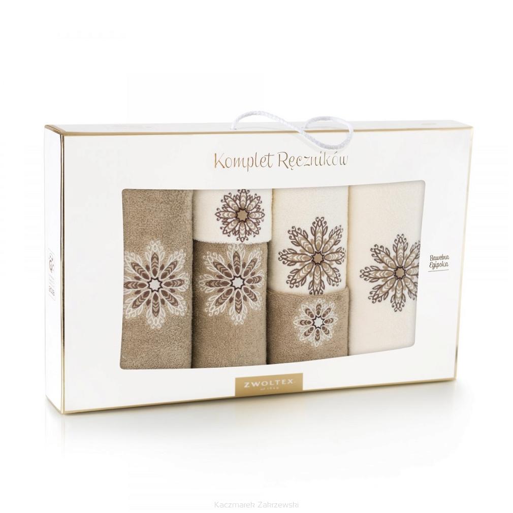 Komplet ręczników 6 szt. ZWOLTEX wzór ROZETA nugat/ekri