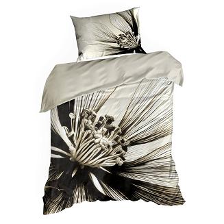 Pościel satynowa SPRING 160x200 Eurofirany jasnobeżowa czarna duży kwiat