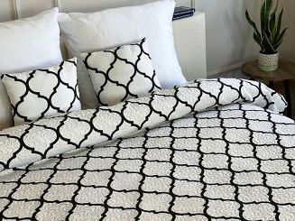 Narzuta dekoracyjna z poszewkami TAVIRA 180x220 dwustronna czarna biała koniczyna maroko