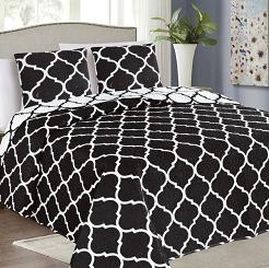 Narzuta dekoracyjna z poszewkami TAVIRA 180x220 dwustronna czarna biała koniczyna maroko