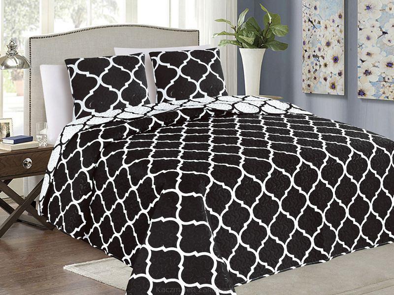 Narzuta dekoracyjna z poszewkami TAVIRA 180x220 dwustronna czarna biała koniczyna maroko