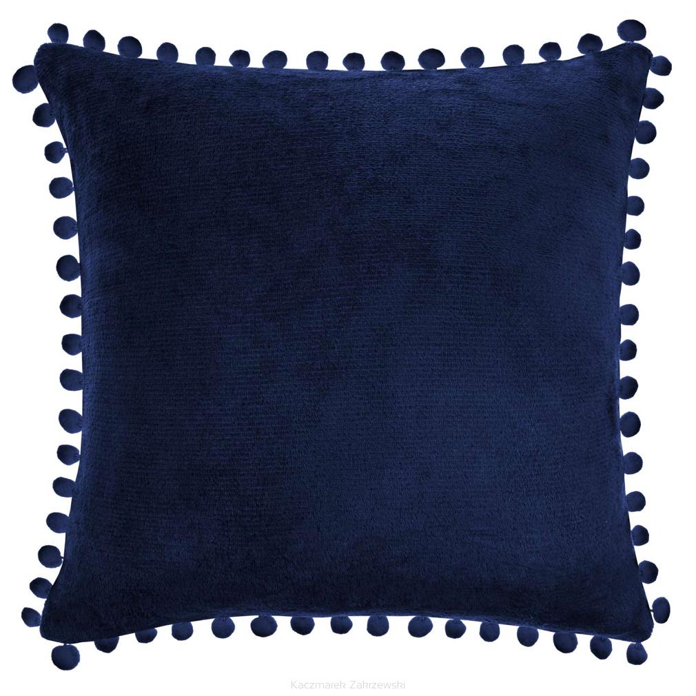Poszewka dekoracyjna Pompie 40x40 granatowa z pomponami