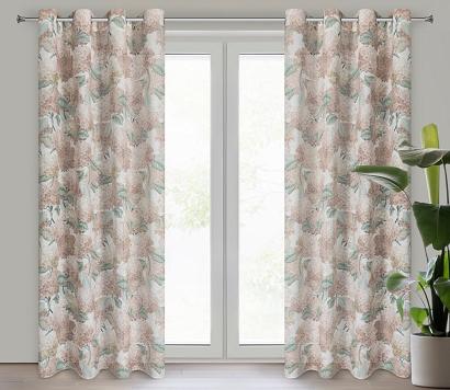 Zasłona gotowa na przelotkach DEMI 140x250 Eurofirany naturalna zielona ruda kwiaty hortensje