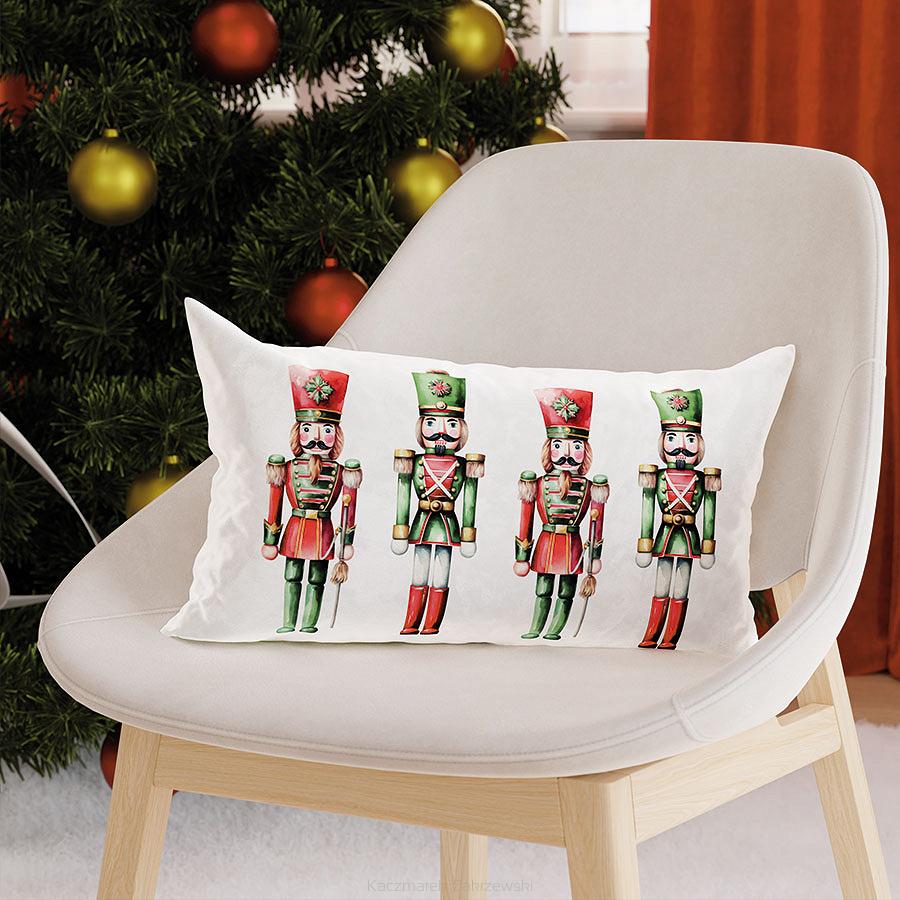 Poszewka dekoracyjna świąteczna DZIADKI DO ORZECHÓW 30x50 welwetowa biała