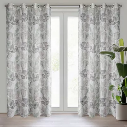 Zasłona gotowa na przelotkach MILLIE 140x250 Eurofirany naturalna zielona kwiaty tulipany
