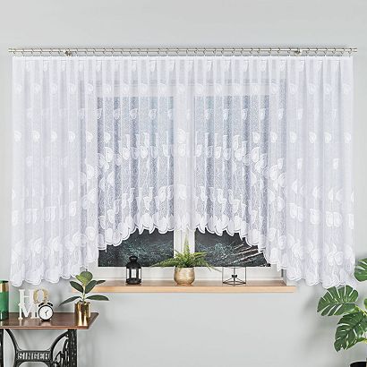 Firanka żakardowa gotowa na żabki NORA 600x160 biała