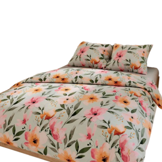 Komplet pościeli z bawełny satynowej FLORALIS 160x200 szałwiowa kolorowe akwarelowe kwiaty