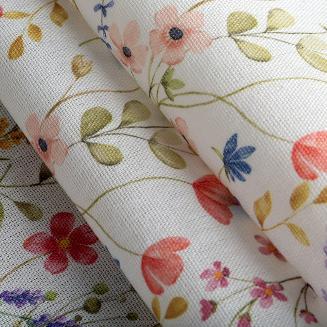 Obrus dekoracyjny wodoodporny ANNA 140x180 Eurofirany biały fioletowy polne kwiaty