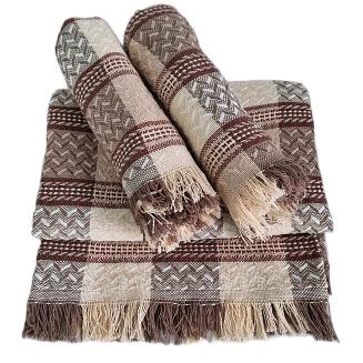 Komplet dekoracyjny narzuta 170x205 + 2x 60x170 taupe terakota beżowa krata