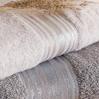 Ręcznik bawełniany OSKAR 50x90 jasnoszary bordiura z szampańską nicią