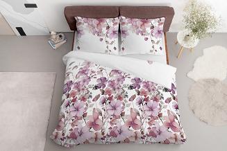 Pościel satynowa 160x200 Detexpol biała pudrowa kwitnący ogródek
