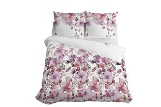 Pościel satynowa 160x200 Detexpol biała pudrowa kwitnący ogródek